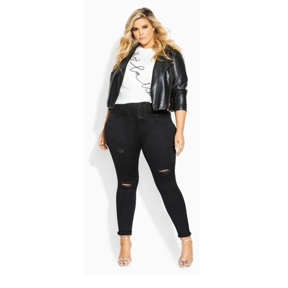 Chic Denim Women’s Asha Corset Skinny Ripped Jeans Black Stretch Plus 24S NWT